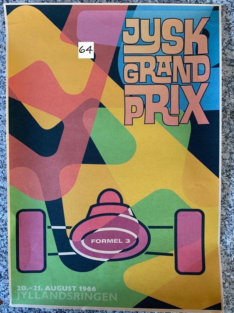 Deense auto vintage poster, Ophalen of Verzenden, Zo goed als nieuw, Formule 1