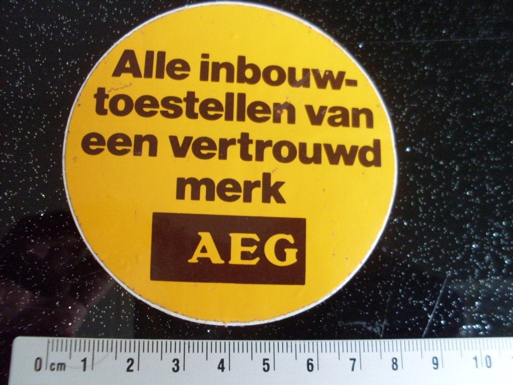sticker AEG logo alle inbouwtoestellen van vertrouwd merk, Verzamelen, Verzenden, Zo goed als nieuw, Merk