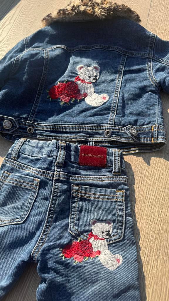 Monnalisa setje broek en spijkerjasje 36 maanden, Kinderen en Baby's, Kinderkleding | Maat 92, Ophalen, Zo goed als nieuw, Meisje