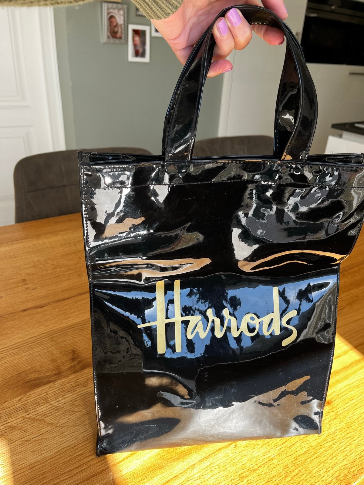 Harrods  vintage Shopper Tas Zwart Lak, Ophalen of Verzenden, Zo goed als nieuw, Zwart, Shopper