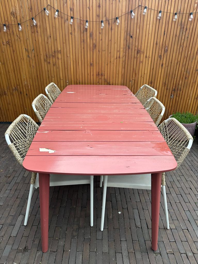 Gelakte tuintafel acaciahout, Ophalen, Gebruikt, Rechthoekig, Hout