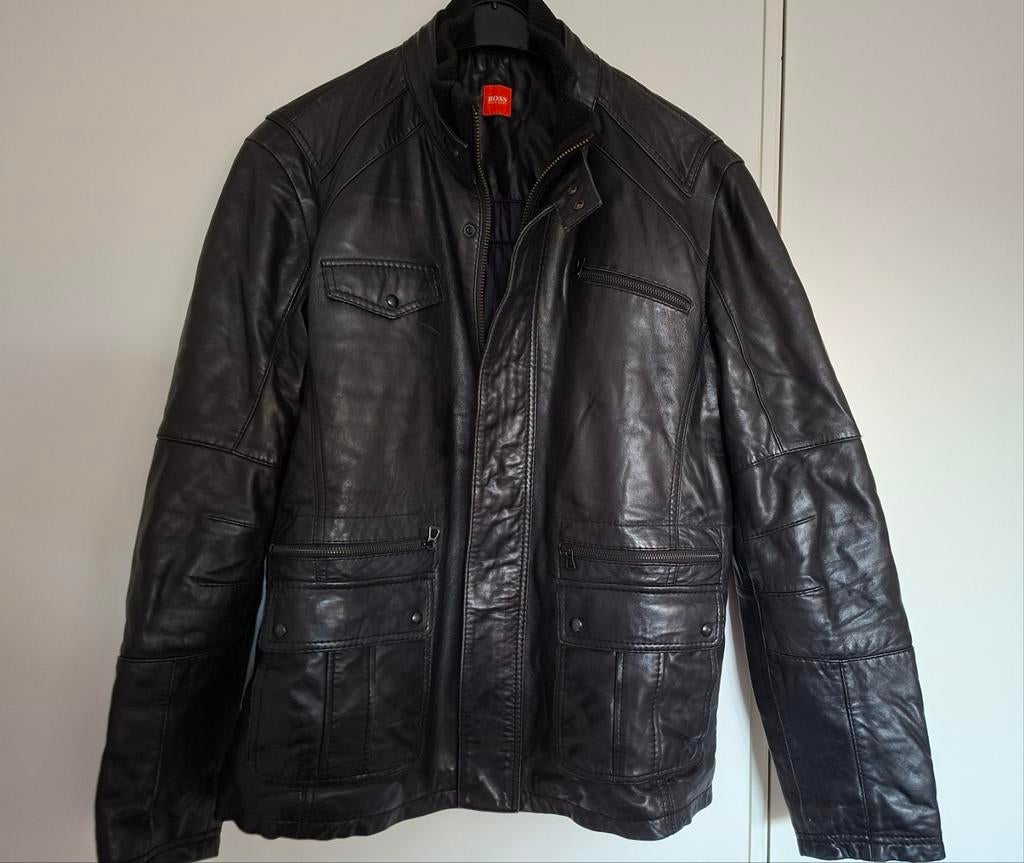 Leren jas Hugo Boss. Maat L, Kleding | Heren, Jassen | Winter, Maat 52/54 (L), Zwart, Ophalen of Verzenden, Zo goed als nieuw