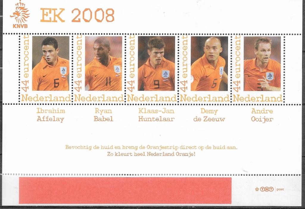 NL 4 velletjes Nedl.elftal spelers van het EK Voetbal 2008, Postzegels en Munten, Postzegels | Nederland, Verzenden, Na 1940, Postfris