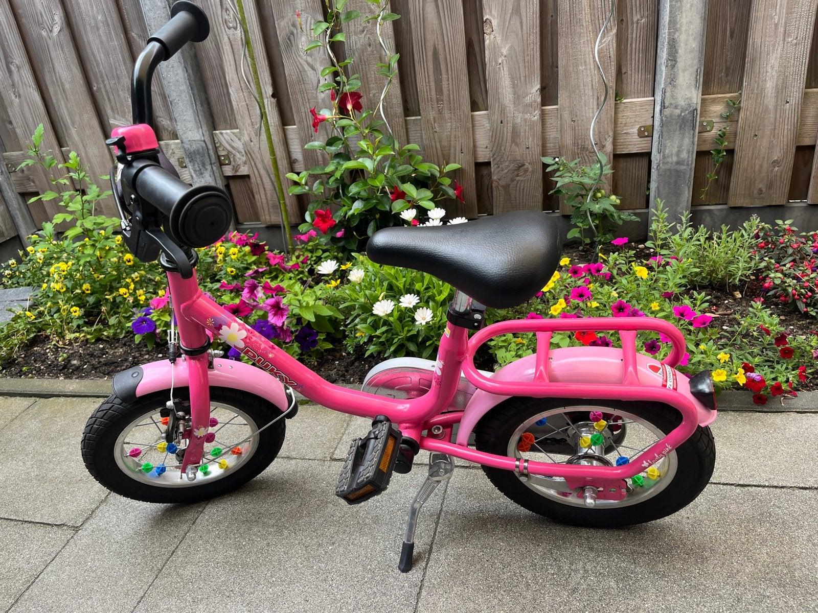 10” Puky kinderfiets roze met zijwieltjes en duwstang, Ophalen, Terugtraprem, Zijwieltjes, Gebruikt