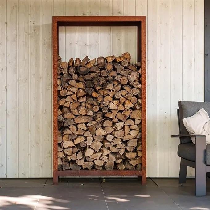 Cortenstaal houtopslag, tuinbank met houtopslag, Tuin en Terras, Minder dan 3 m³, Ophalen of Verzenden, Blokken