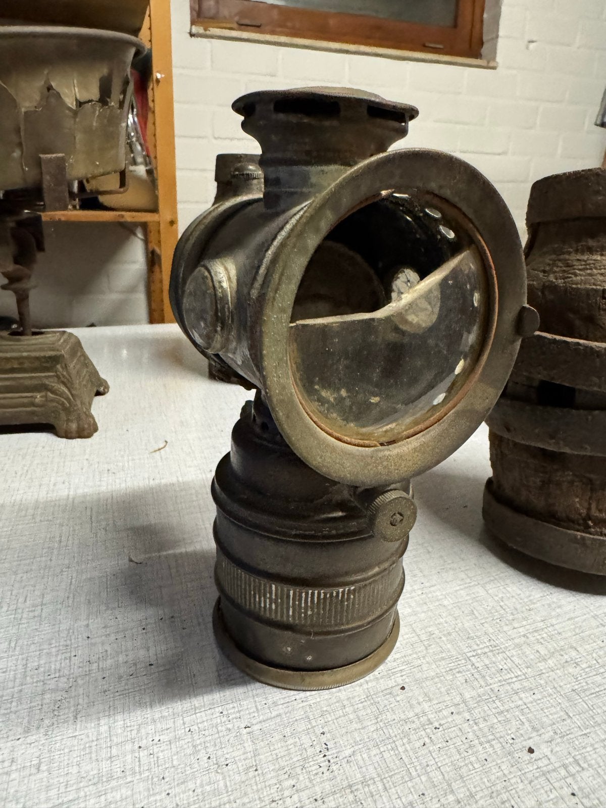 Antieke Carbid/Olielamp - Fiets- of Koetslamp (vroeg 1900), Ophalen