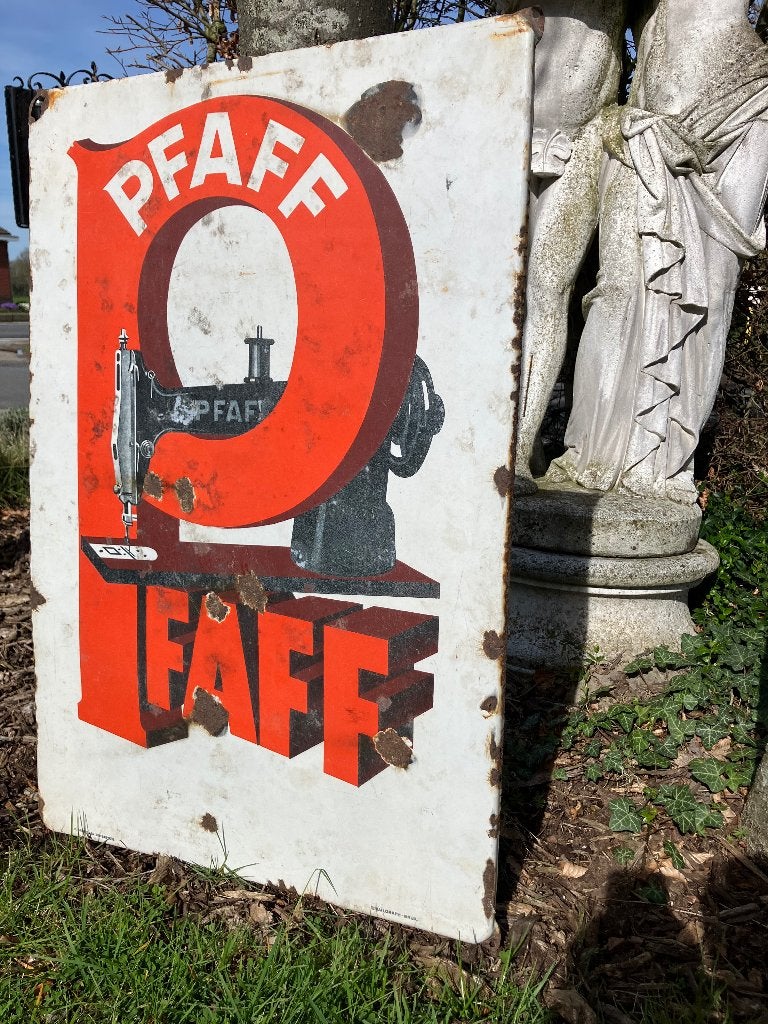 Groot origineel emaille reclamebord PFAFF naaimachines, Verzamelen, Merken en Reclamevoorwerpen, Ophalen, Gebruikt, Reclamebord