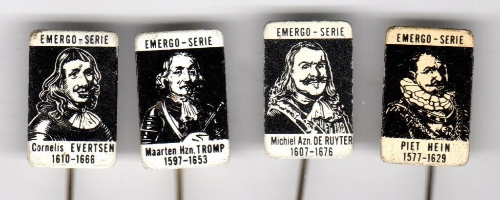 4 speldjes EMERGO ZEEHELDEN EVERTSEN, TROMP, DE RUYTER,, Ophalen of Verzenden, Gebruikt, Overige onderwerpen