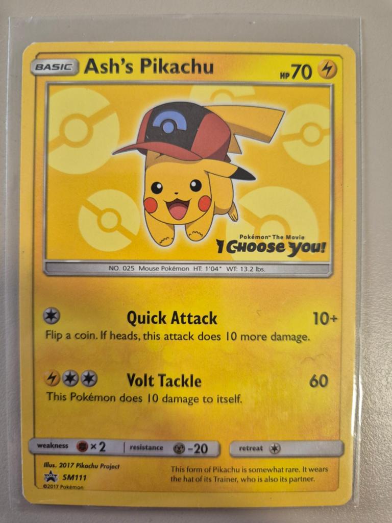 Ash's Pikachu Pokémon Kaart SM111 - I Choose You! Promo, Ophalen of Verzenden, Zo goed als nieuw, Losse kaart