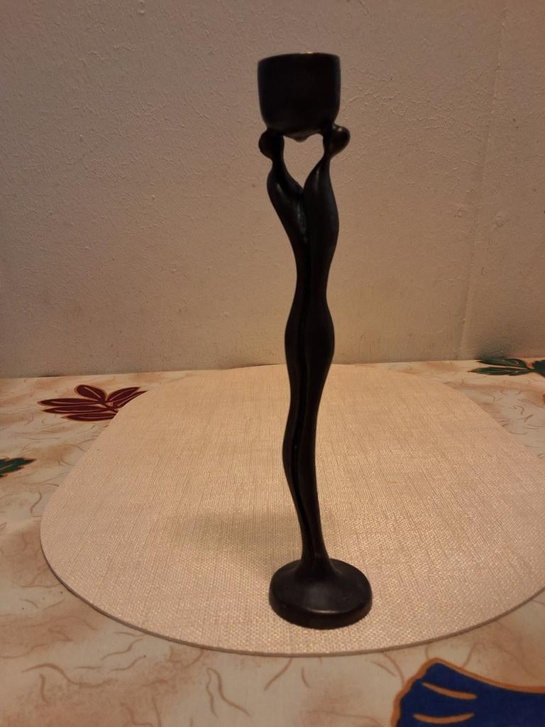 Jugendstil bronzen kandelaar - Corry Ammerlaan vrouwen, Ophalen of Verzenden, Koper of Brons
