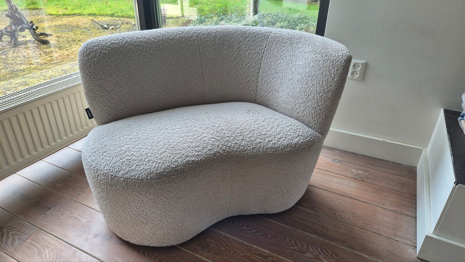 WOOOD fauteuil Stone crème bouclé stof met leuning, Ophalen, Gebruikt, 75 tot 100 cm, 75 tot 100 cm