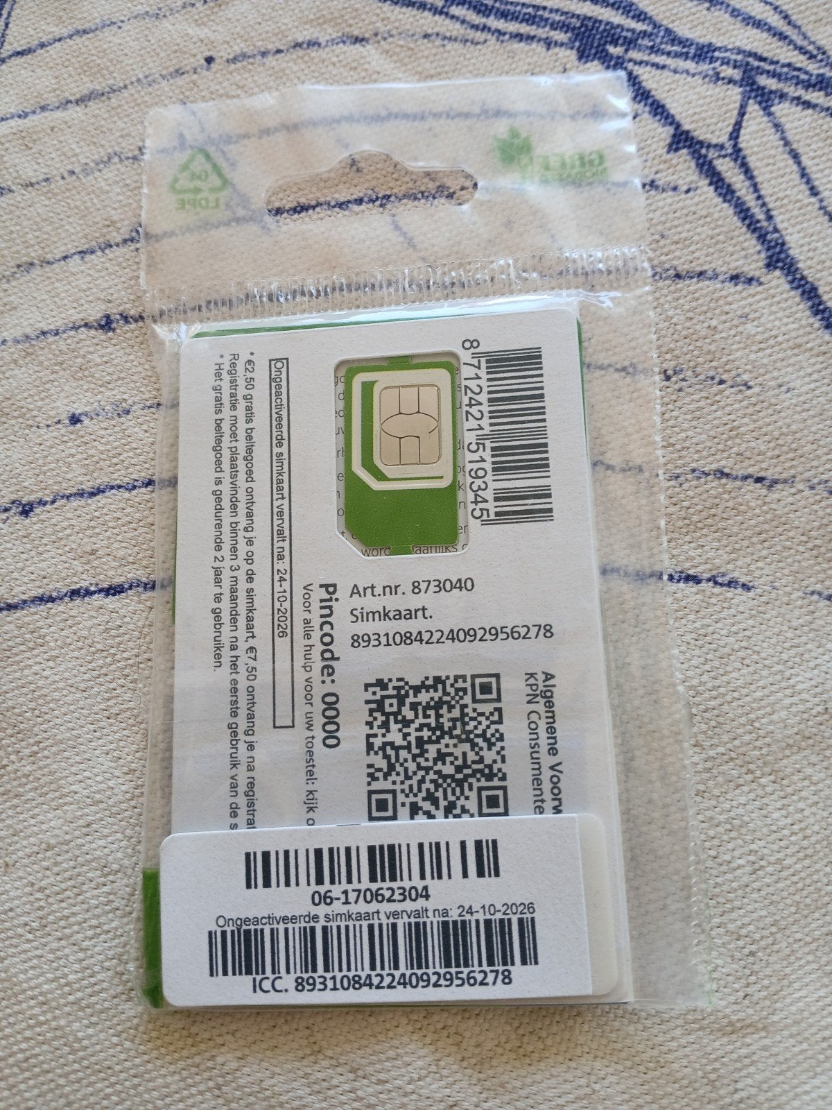 0617062304 Ongeactiveerde KPN Simkaart met €2,50 beltegoed, Verzenden, Nieuw, KPN, Simkaart