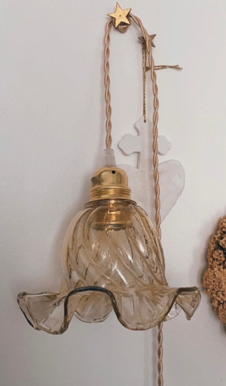 Vintage glazen lampenkapjes, amberkleurig uit Frankrijk, Huis en Inrichting, Overige kleuren, Gebruikt, Ophalen of Verzenden, Glas