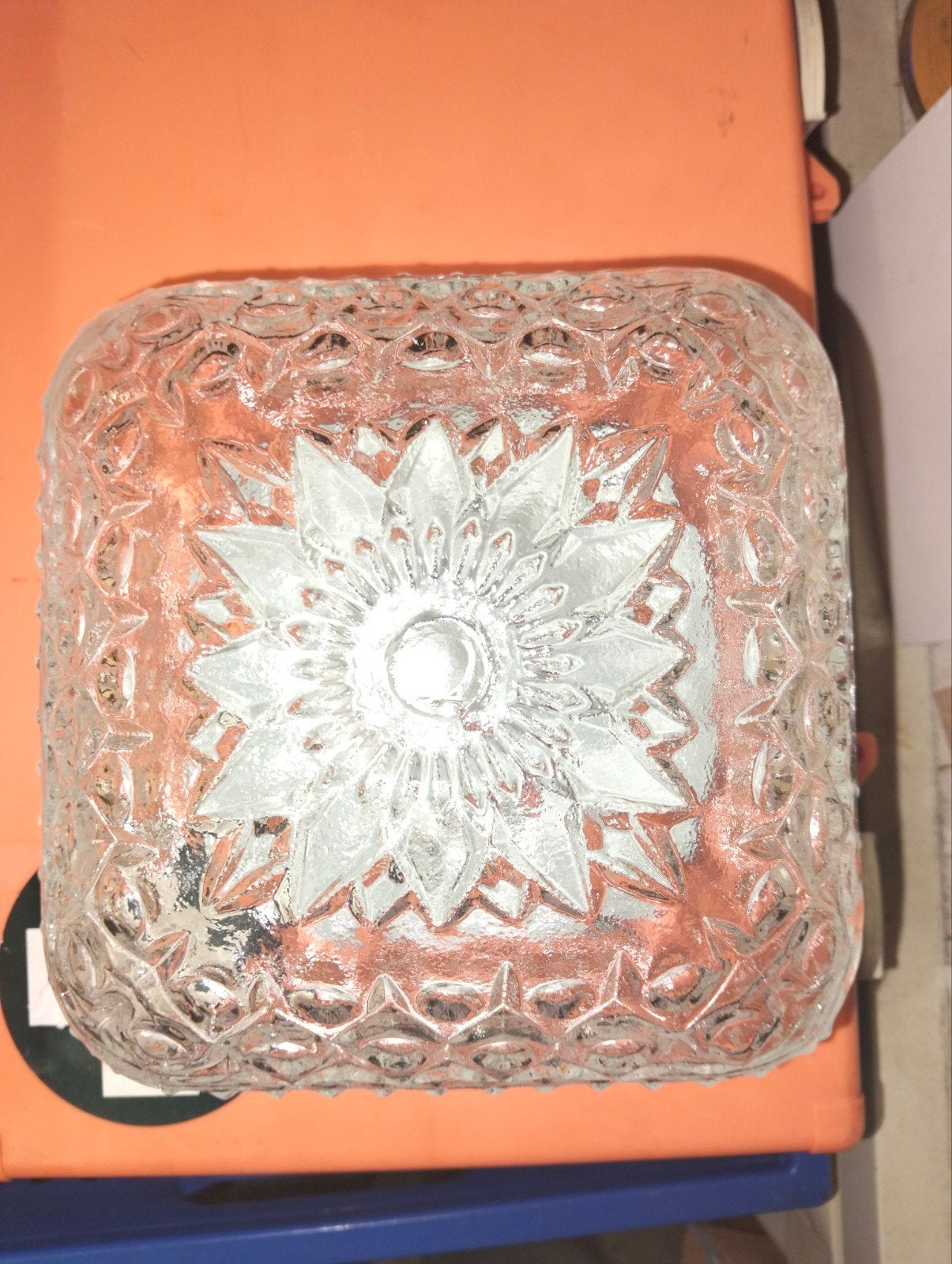 Vintage glazen plafondlamp met stermotief, Ophalen of Verzenden
