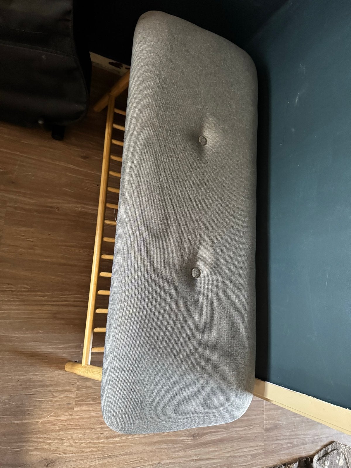 Schoenenbankje met kussen - Grijs en Bamboe L90xB30xH42, Ophalen, Zo goed als nieuw