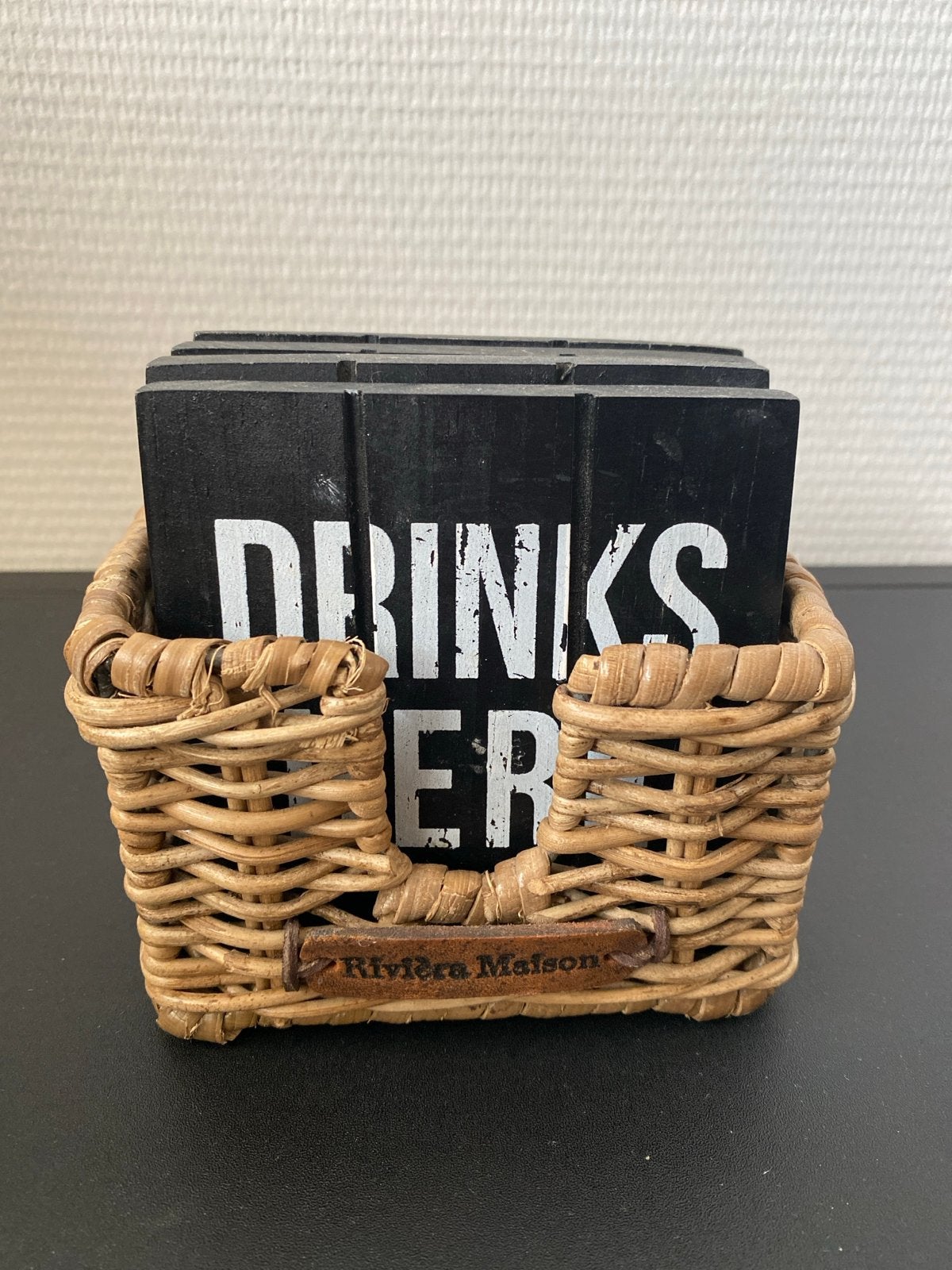 Riviera Maison onderzetters met mandje, Hout, Ophalen of Verzenden, Landelijk, Gebruikt