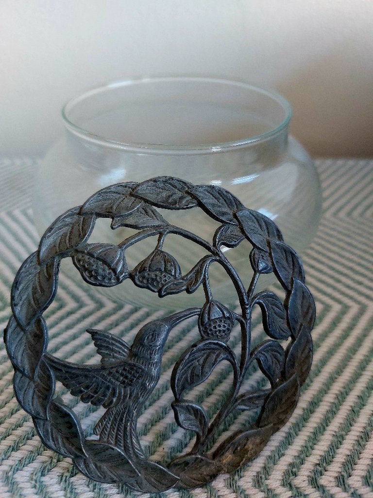 vintage potpourri glas tin kolibri colibri bloemsteker potje, Ophalen