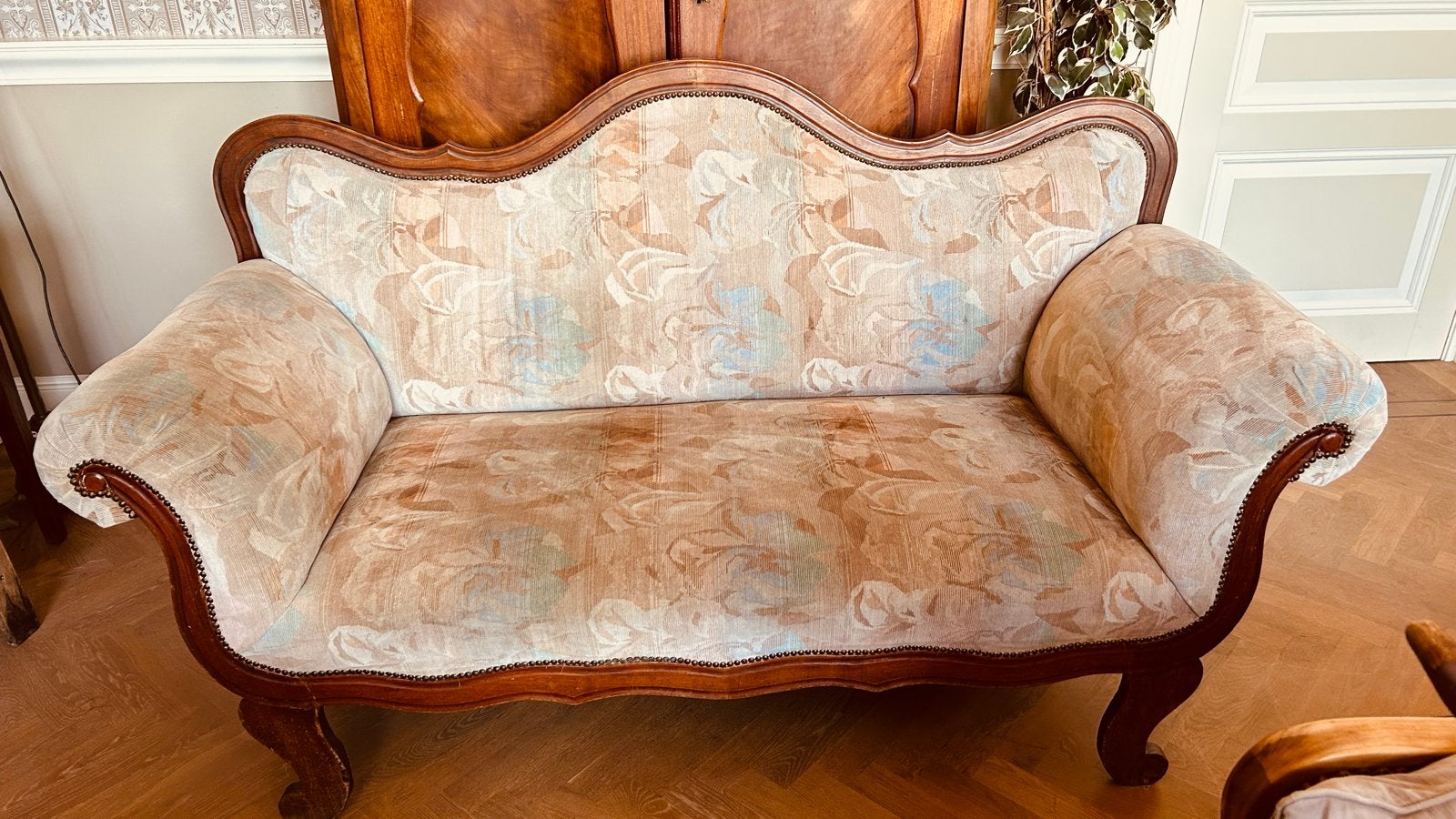 Biedermeier mahonie bank met velours stof, Ophalen of Verzenden
