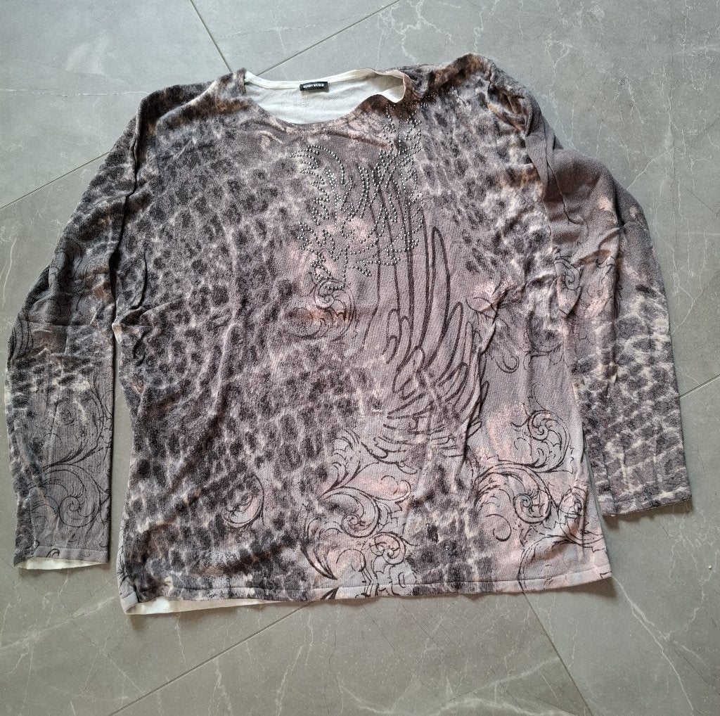 Grijs-roze gemêleerde trui, Maat 42/44 (L), Ophalen of Verzenden, Grijs, Gedragen