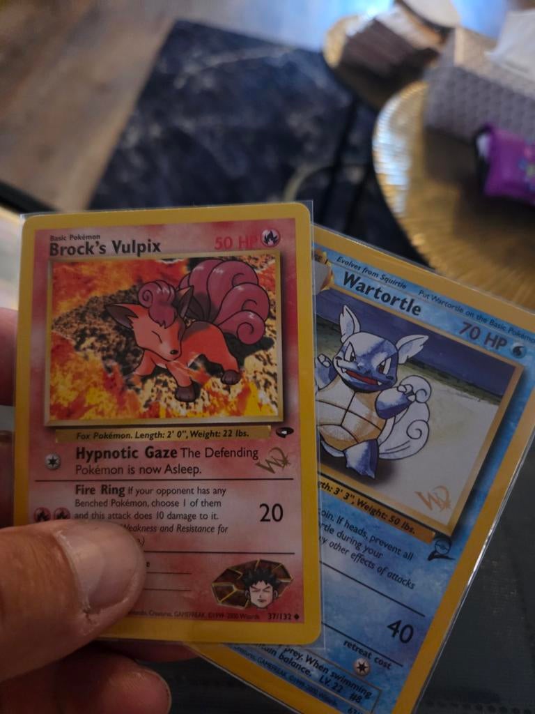 Wotc stamped W Brock's Vulpix & Wartortle, Ophalen of Verzenden, Gebruikt, Meerdere kaarten