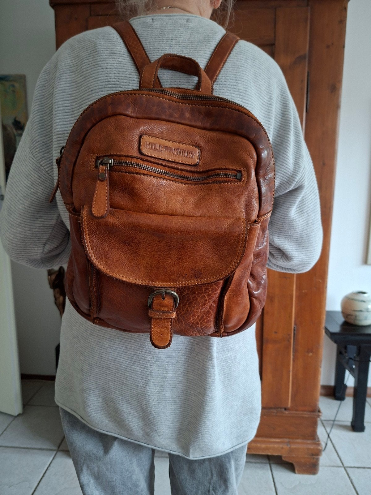 HillBurry Leren Rugzak / Rugtas, Ophalen of Verzenden, Gebruikt, Overige merken, 30 tot 45 cm