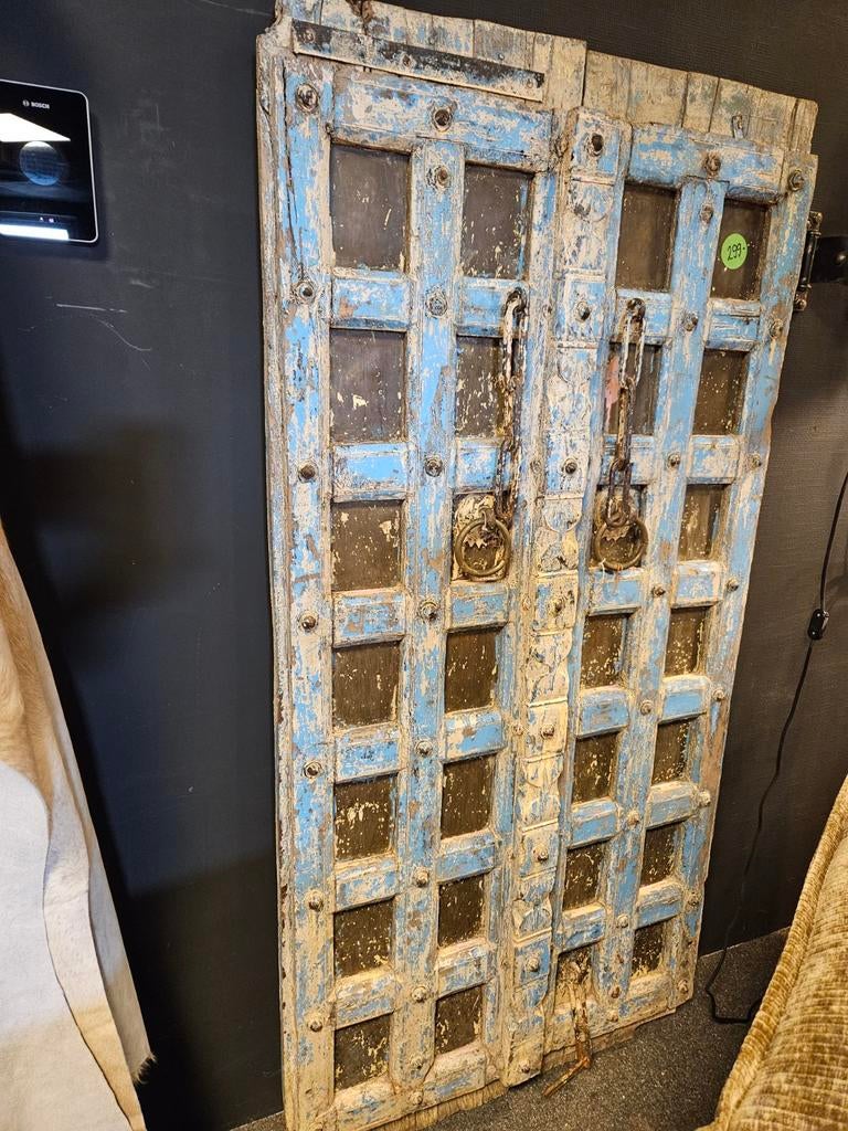 Oude deur India uniek blauw wand deco, Ophalen of Verzenden