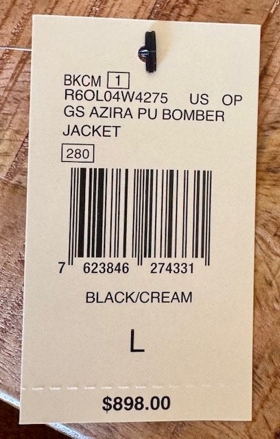 Guess Azira PU Bomberjack Zwart/Crème - Maat L, Guess, Meerkleurig, Maat 42/44 (L), Nieuw