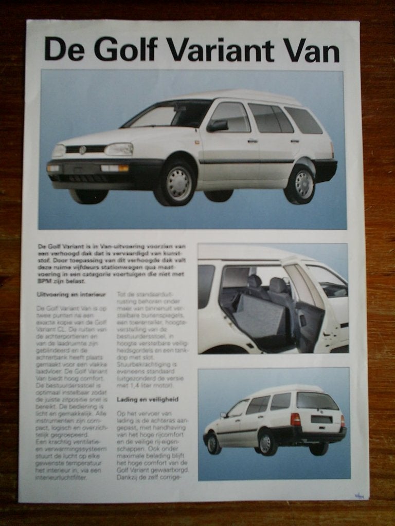 VW De Golf Variant Van 1990 / 1991 2 pag, Boeken, Verzenden, Zo goed als nieuw, Volkswagen