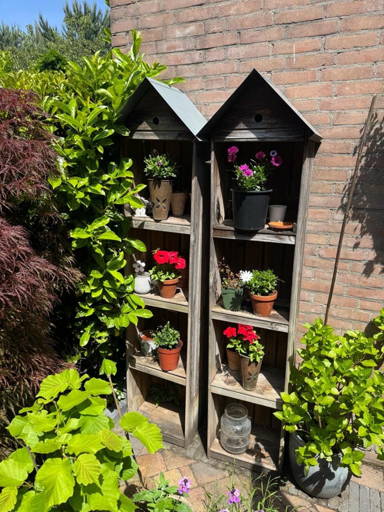 2 Houten Huisjes voor Tuinplanten en Decoratie (Vogelhuisjes, Ophalen, Gebruikt