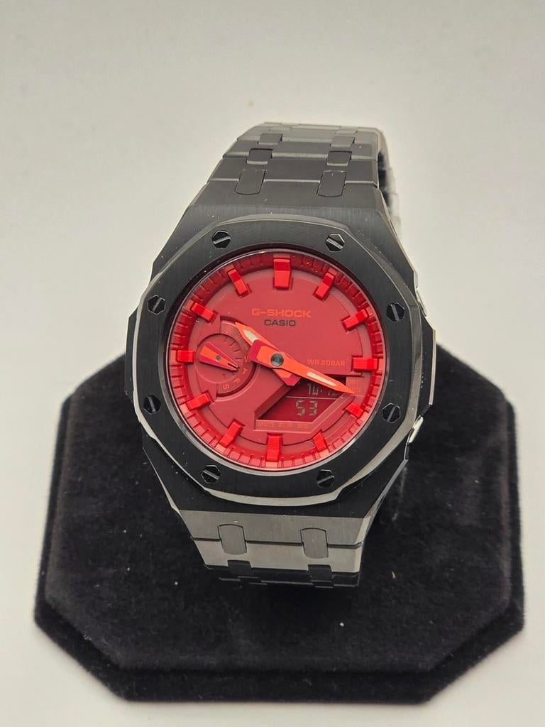 G Shock GA-2100 custom casioak AP look zwart/rood, Ophalen of Verzenden, Nieuw, Casio