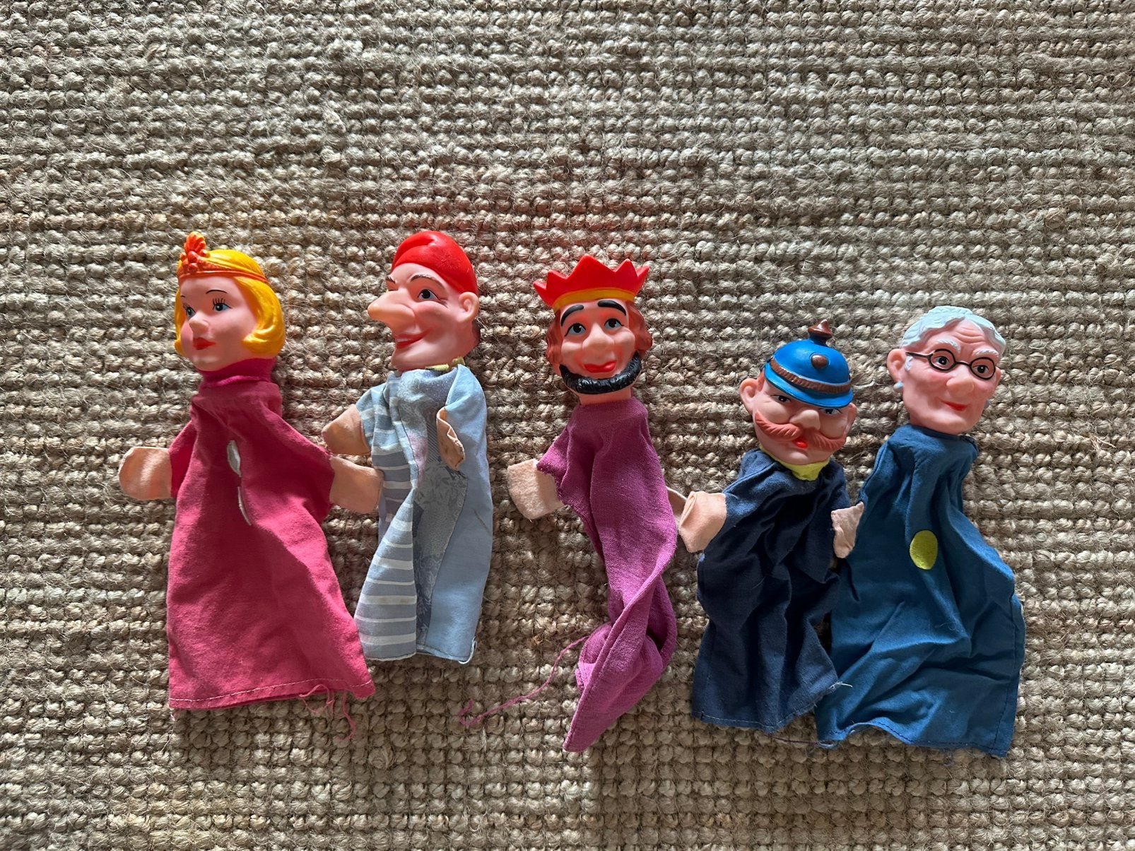 Vintage Jan Klaassen poppenkastpoppen – 5 oude handpoppen, Ophalen of Verzenden, Gebruikt