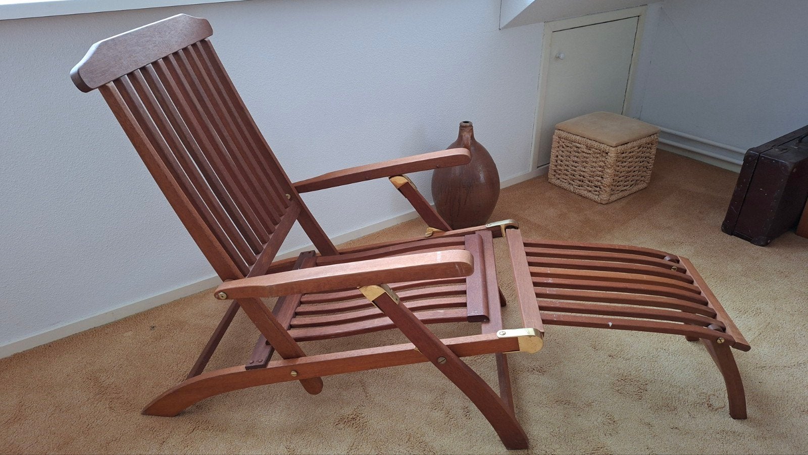 Teakhouten verstelbare ligstoel met voetenbank, Tuin en Terras, Tuinstoelen, Ophalen, Nieuw, Teakhout, Inklapbaar