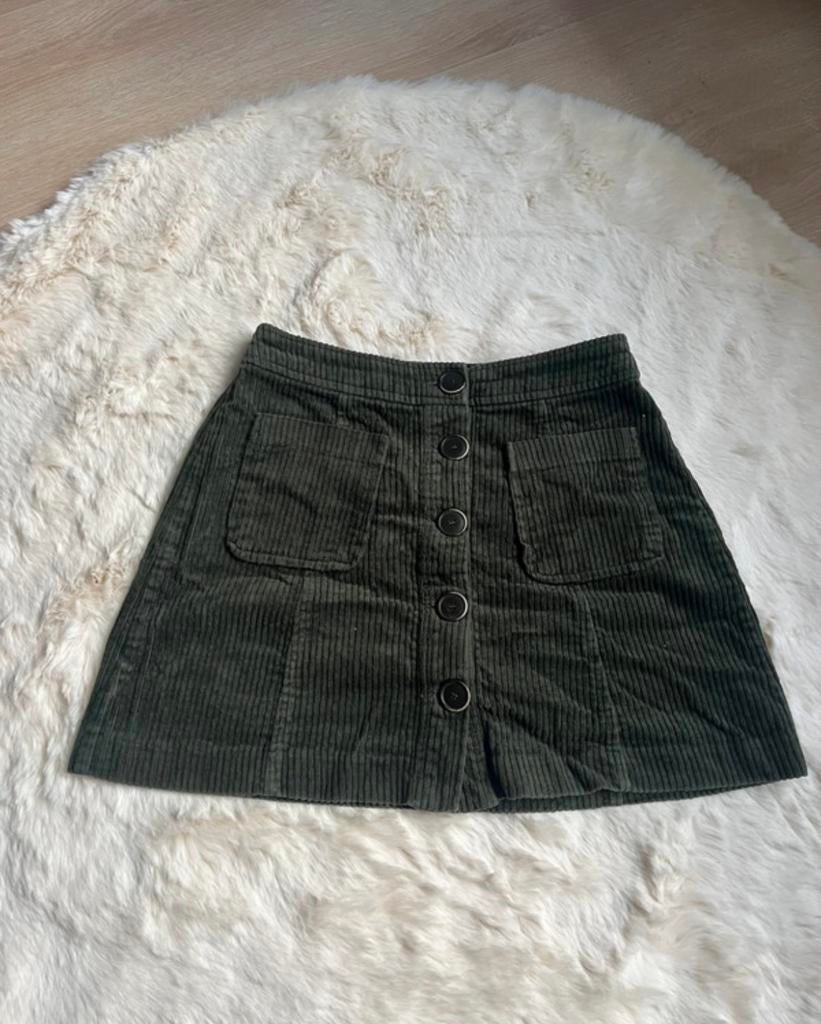Zara - Groene Corduroy Minirok met Knopen - Maat XS, Ophalen of Verzenden, Maat 34 (XS) of kleiner, Gedragen, Boven de knie