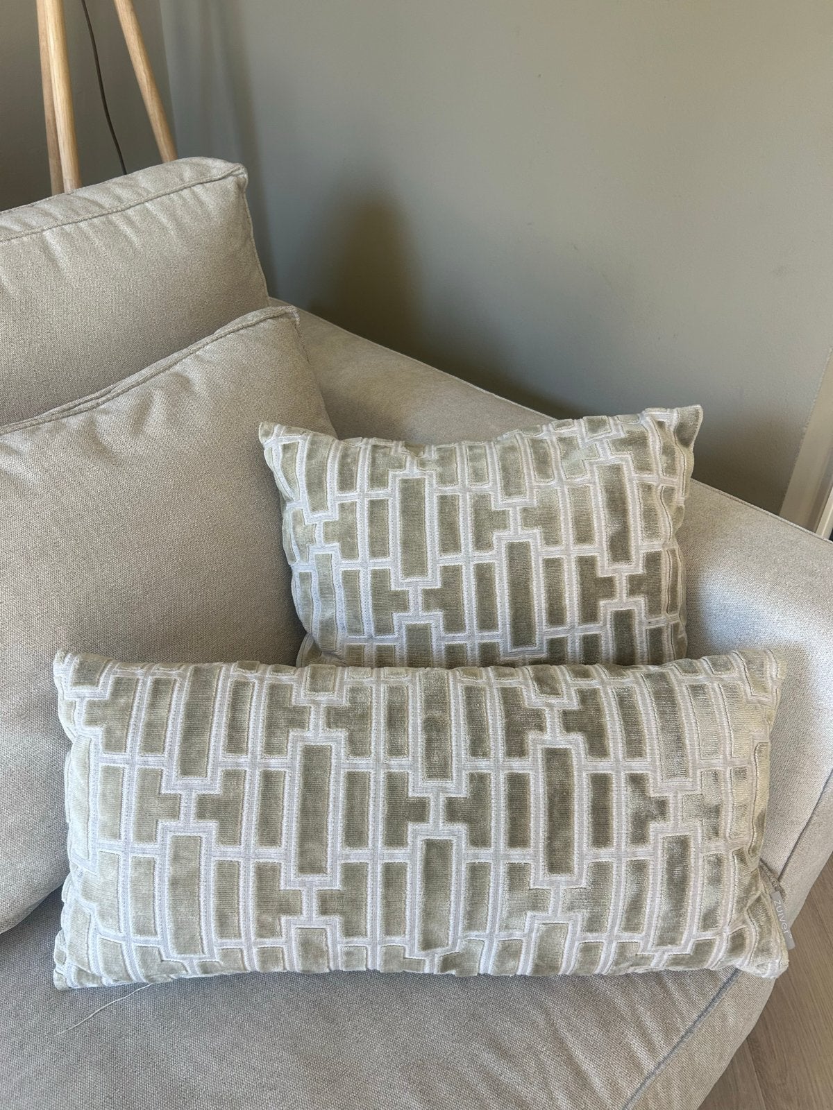 4 Zuiver sierkussens met geometrisch patroon, Ophalen, Beige, Met print, Zo goed als nieuw