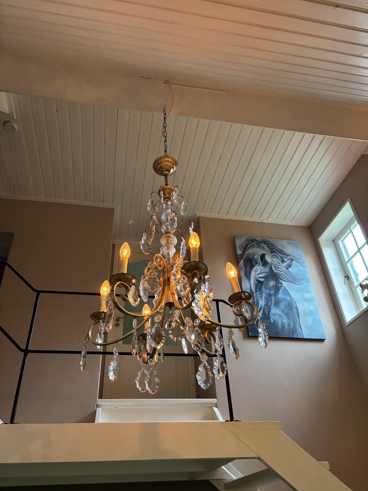 Elegante Kroonluchter met Kristallen Hangers, Huis en Inrichting, Ophalen, Zo goed als nieuw, Metaal, E14 (klein)