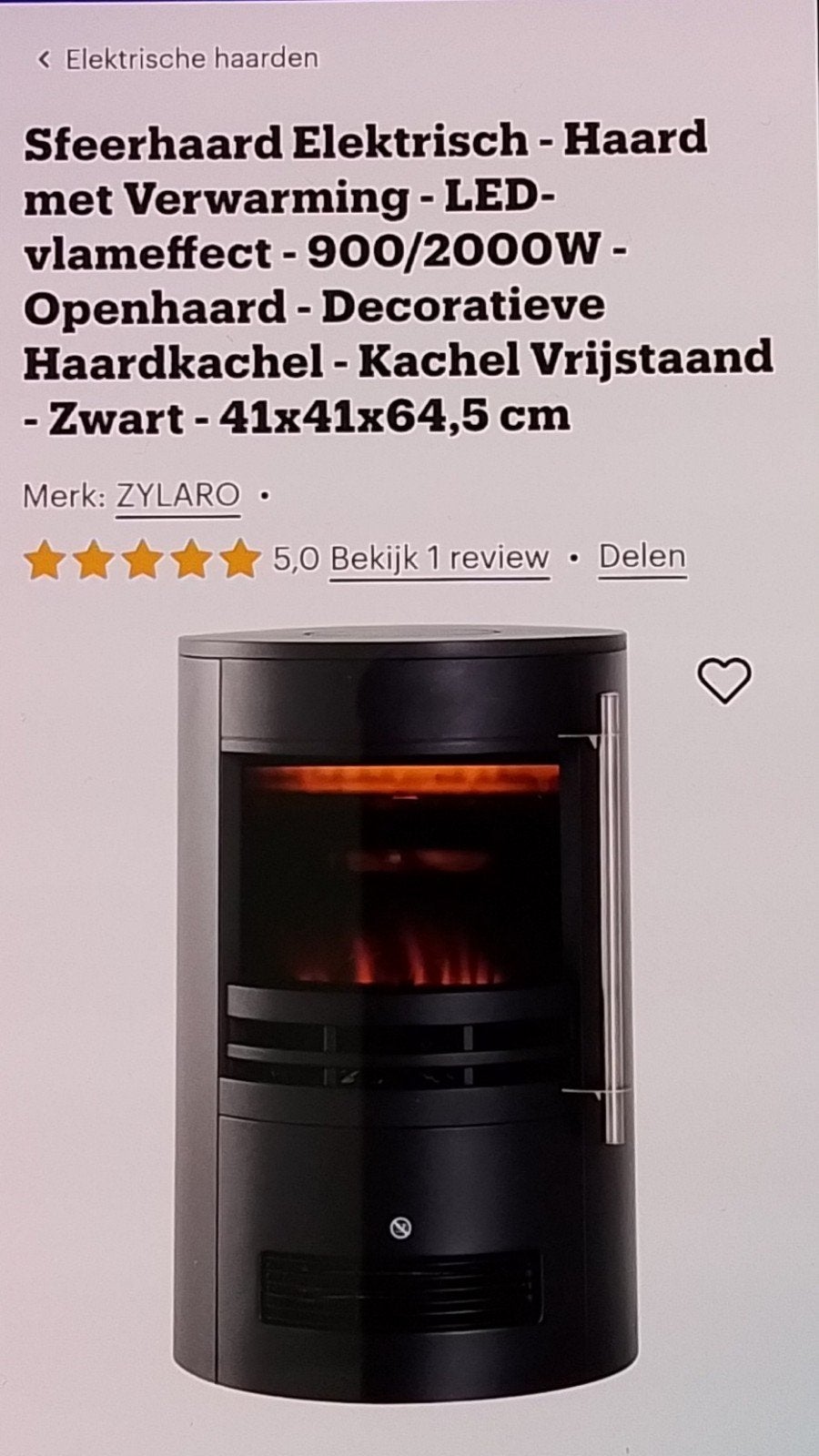 ZYLARO Elektrische Sfeerhaard met Verwarming, Ophalen, Zo goed als nieuw, Vrijstaande haard, Elektrische haard