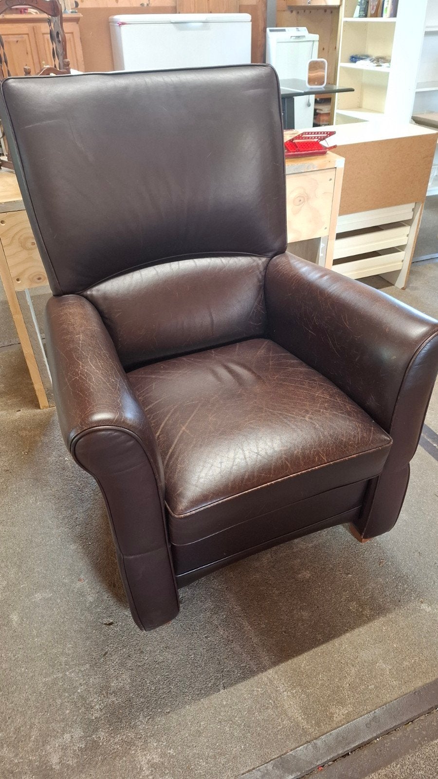 Leren fauteuil, verstelbare zitting, 80x110x50 cm, Ophalen, Gebruikt, Minder dan 75 cm, Leer
