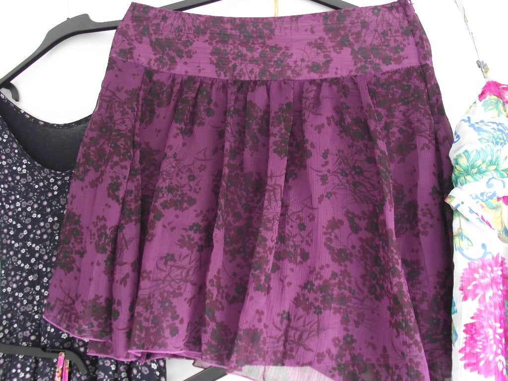voile paars zwart bloemen rokje met onderrok, Maat 38/40 (M), Paars, Ophalen of Verzenden, Knielengte