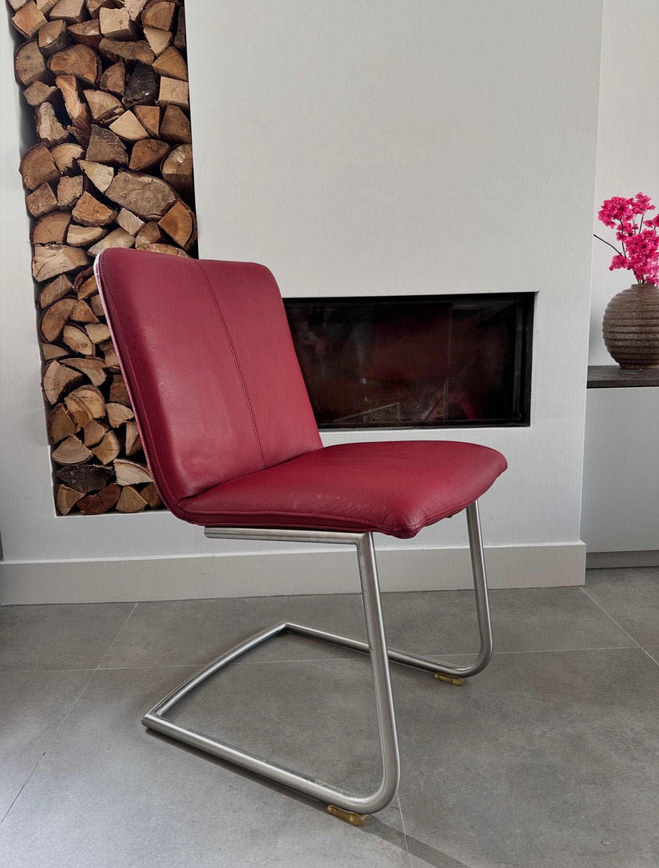 4/6 rood lederen Henders en Hazel design stoelen rvs frame, ---, Henders en Hazel, Ophalen of Verzenden, Zo goed als nieuw
