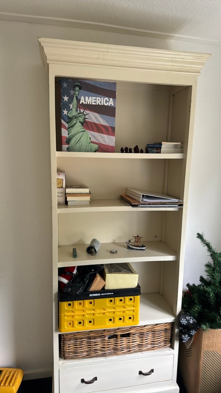 Crèmekleurige Boekenkast met Lade en Planken, Ophalen, Gebruikt, 50 tot 100 cm, Landelijk