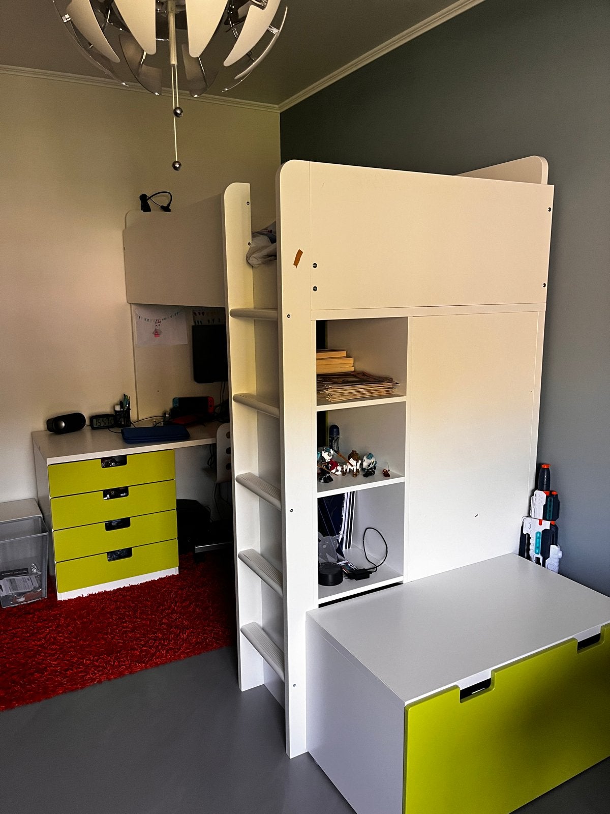 IKEA Stuva Hoogslaper met extra kast, lade en stoel, Ophalen, Gebruikt, Eenpersoons, 200 cm