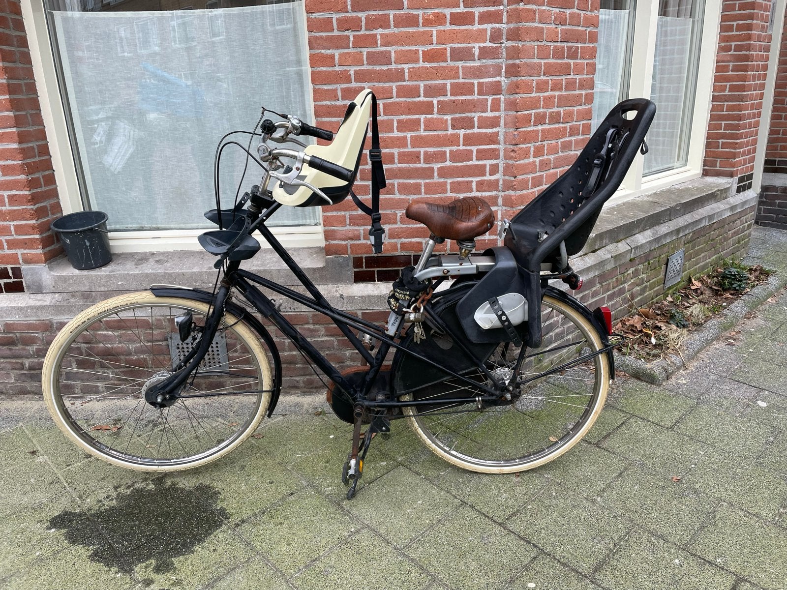 Dames fiets met Yepp voor- en achterzitje, Overige merken, 2 zitjes, Gebruikt, Velgrem