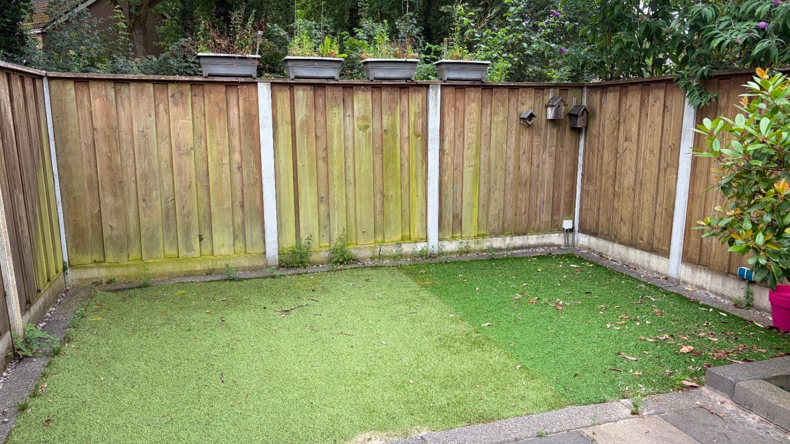 Gering hout/beton schutting 27,5 meter, Tuin en Terras, Schuttingen, Ophalen, Gebruikt, 6 meter of meer, 2 meter of meer