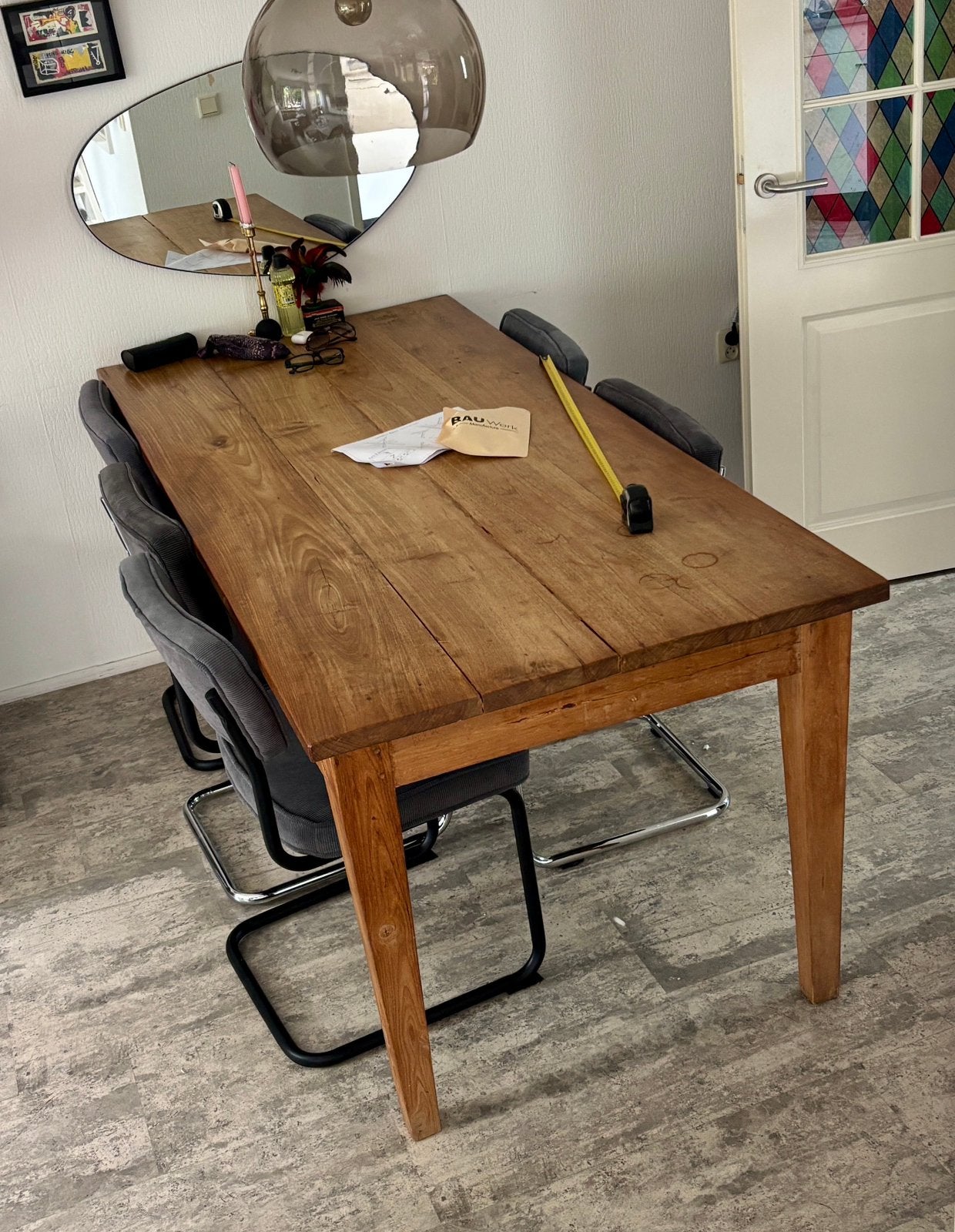Gratis Houten eettafel met 2 lades 8 pers., Ophalen, Gebruikt, 200 cm of meer, 50 tot 100 cm