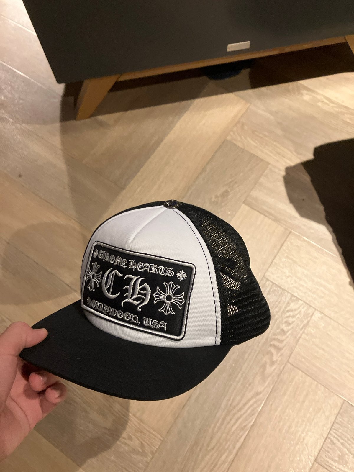 Chrome Hearts Trucker Cap Zwart/Wit, Ophalen of Verzenden, Zo goed als nieuw, One size fits all, Pet