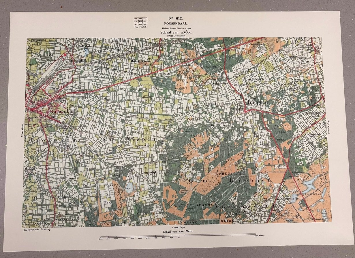 Mooie kaart van Roosendaal in 1908 (45cm x 35cm), Ophalen, 1800 tot 2000, Nederland, Landkaart