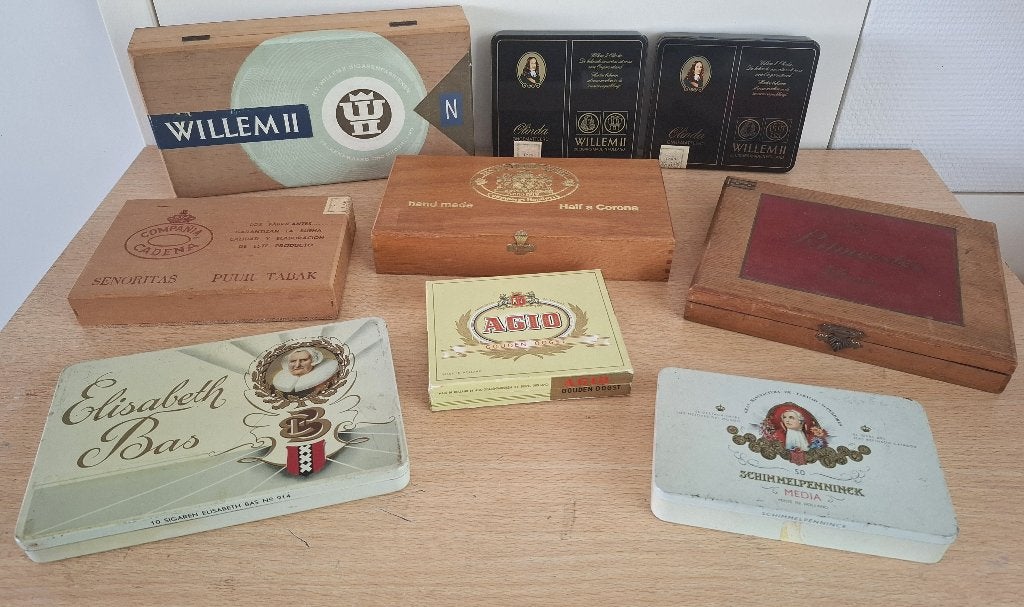 partij sigarendoosjes (hout en metaal), Verzamelen, Ophalen of Verzenden, Gebruikt, Tabaksdoos of Verpakking