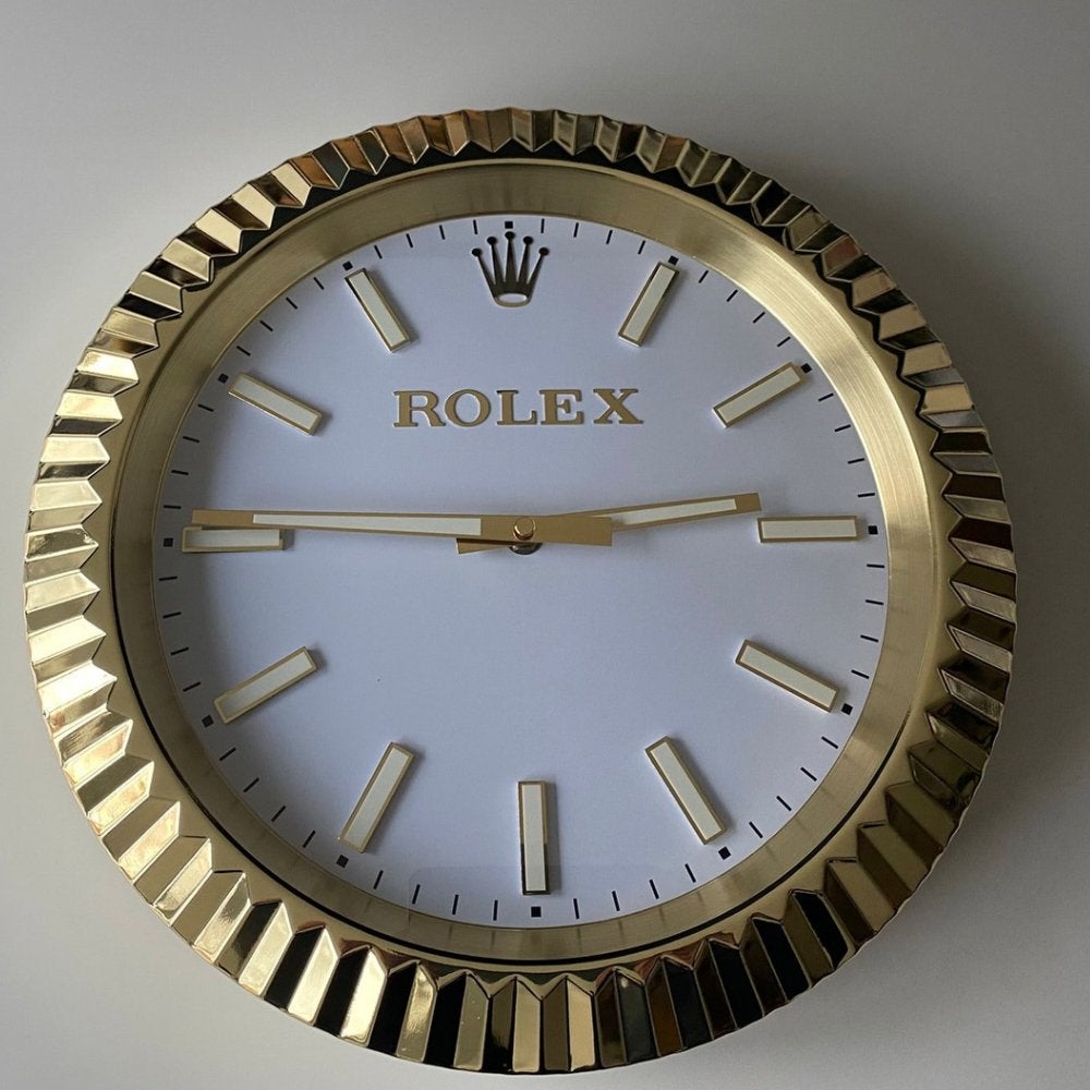Rolex Datejust Goud Stijl Wandklok 35 cm | Metaal & Glas, Verzenden, Nieuw, Klassiek, Goud