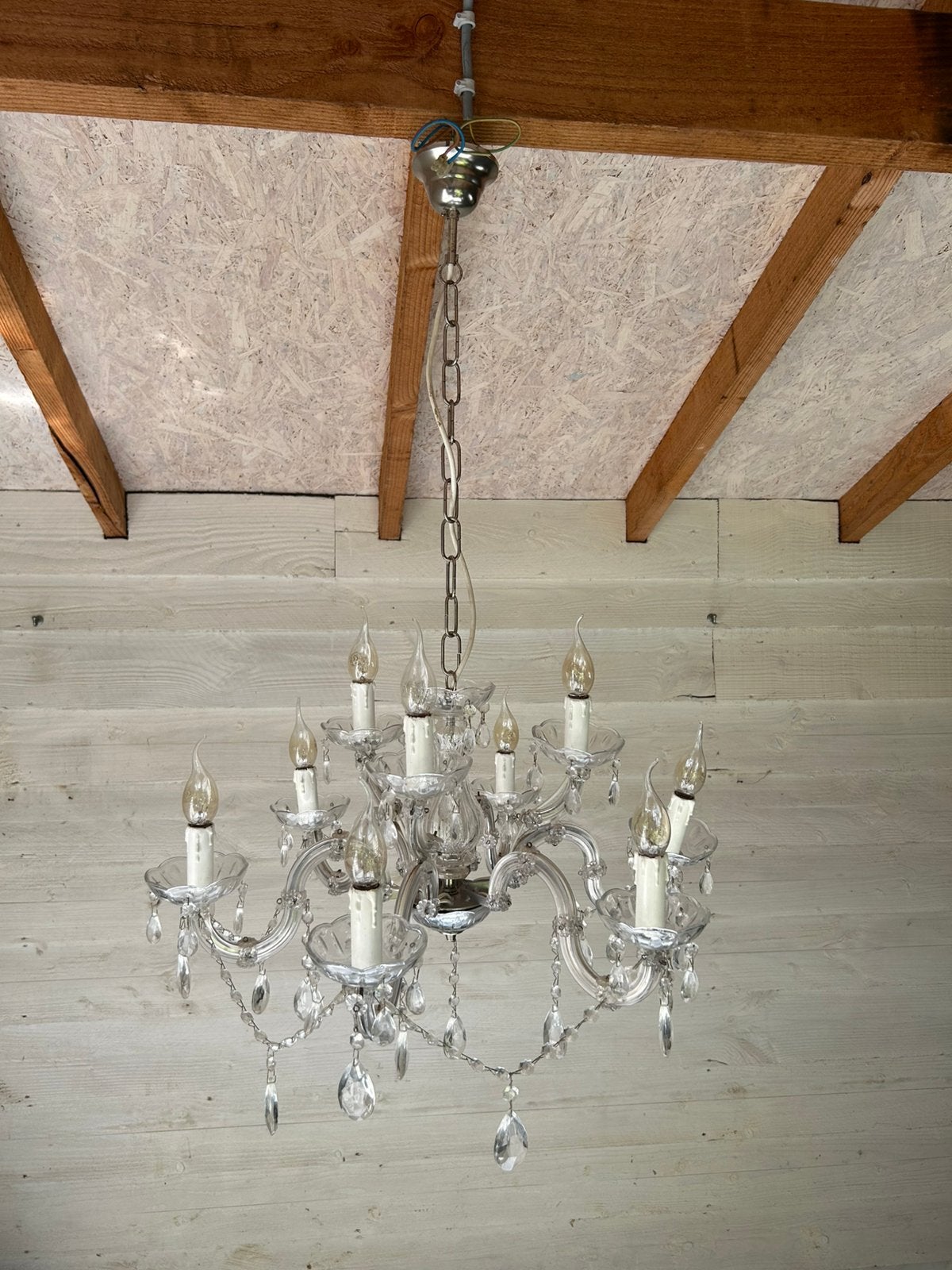 Glazen kristallen kroonluchter – 9 lichtpunten – 60 cm, Ophalen of Verzenden, Zo goed als nieuw, Glas