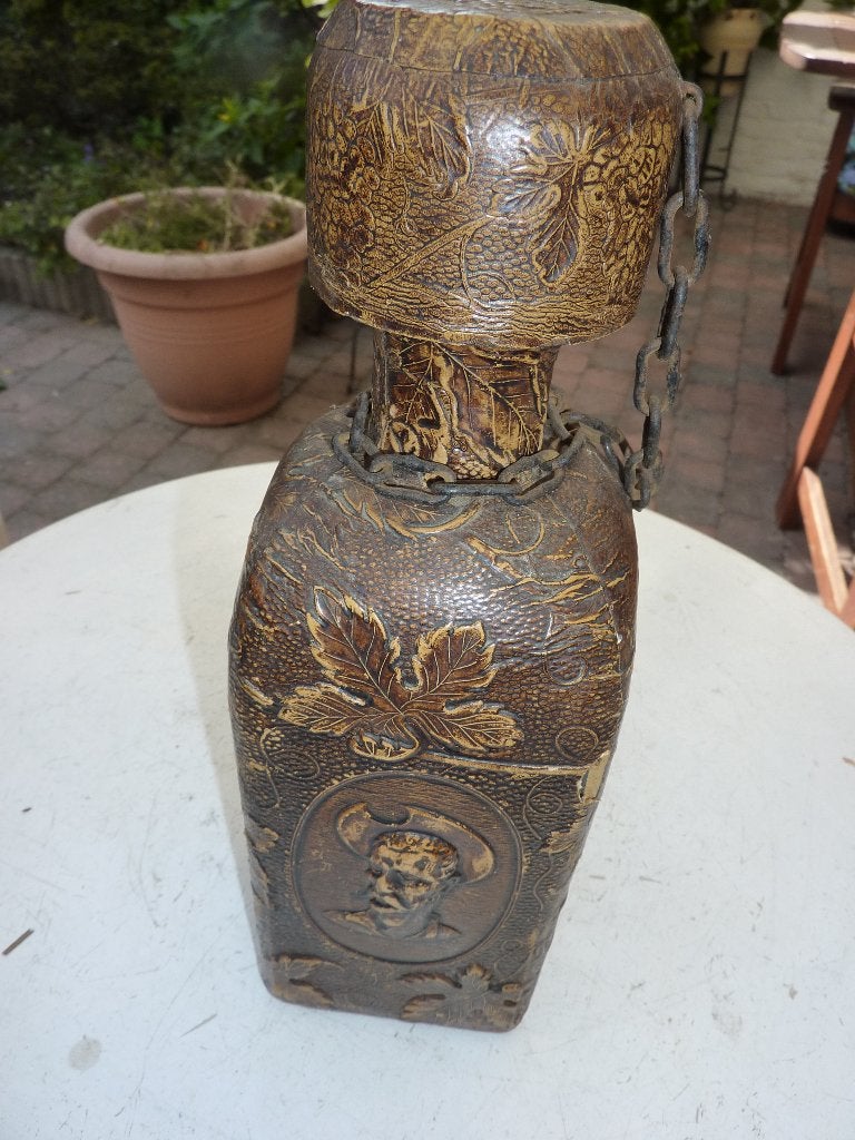 antieke fles met leer ? bekleed, Ophalen of Verzenden